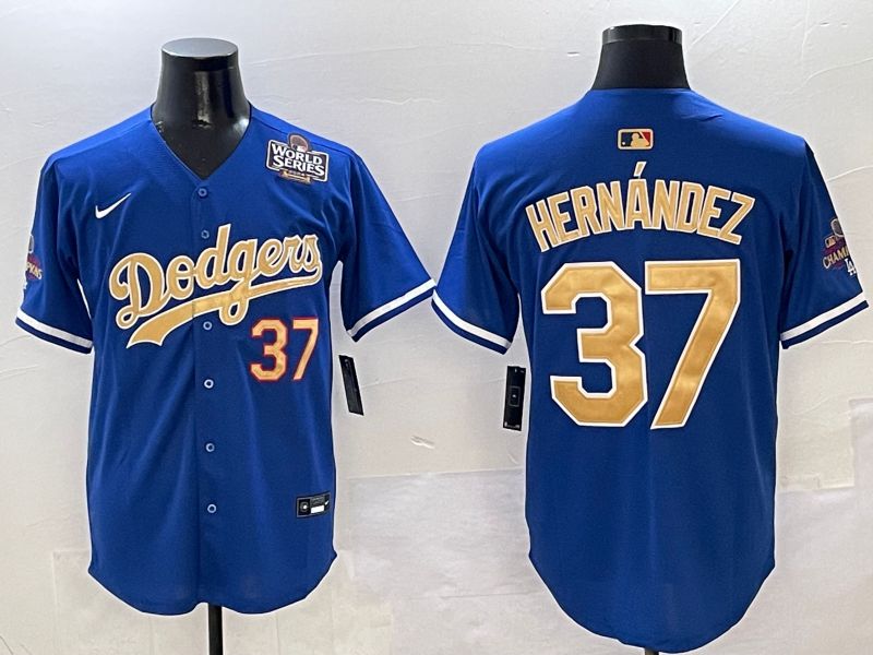 Men Los Angeles Dodgers #37 Hernandez Blue Gold Game Nike 2025 MLB Jersey style 3